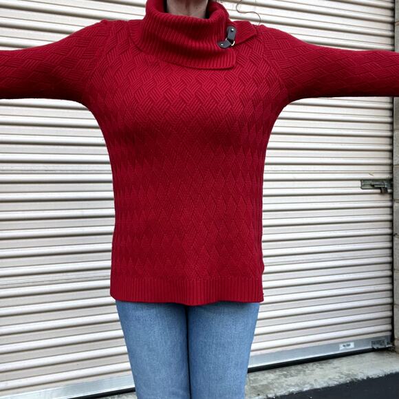 Charter Club Red Knit Pullover Sweater,Cowl Neck,Side slits,Cotton blend Size M - Picture 5 of 8